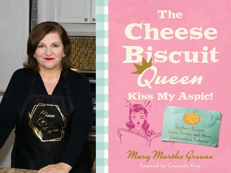 Author photo with cover of book The Cheese Biscuit Queen Kiss My Aspic