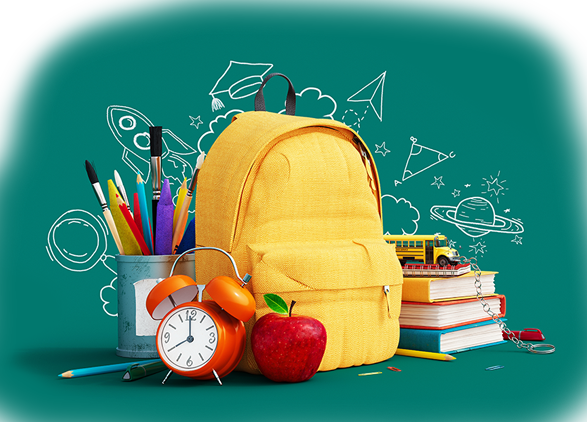 School backpack and school supplies.