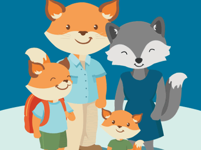Cover of Family Handbook with cartoon fox family.