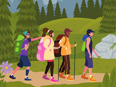 Graphic of hikers in the woods