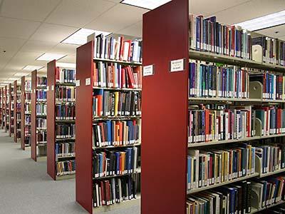 Library shelves filled with books